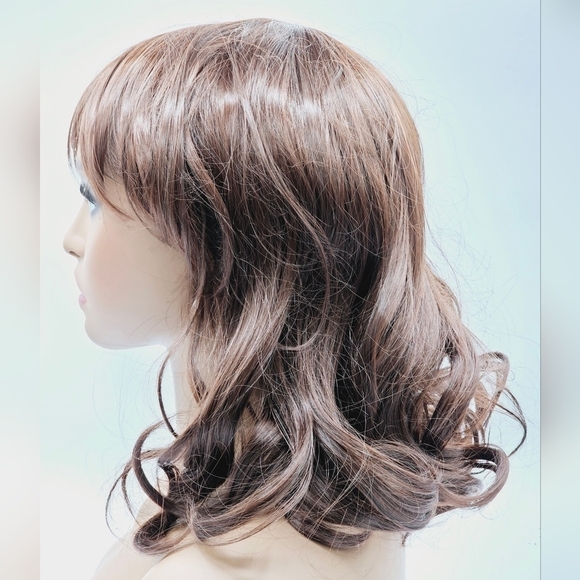 Medium Brown Hair w/ Bangs Synthetic Wig - Picture 5 of 6